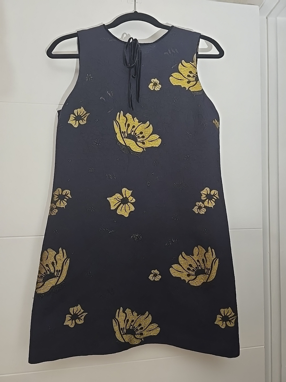 Zara Dress. Size M. Black And Gold Floral Straight Cut Dress